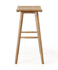 Magwen Outdoor Acacia Wood Barstool With Wicker Set Of Two Rustic Patio Seating For Deck Or Garden Light Brown Front View