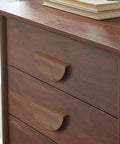 Walnut Wood Circular Cabinet Drawer Pulls Four Pairs Round Wood Grain Handles With Approximately Five Inch Length on a dresser