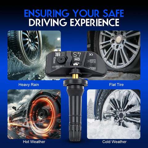 Hella Smooth Ride TPMS Tire Pressure Monitor Sensor Quick Install Replacement Fits Chevy Silverado Tahoe Suburban Gmc Sierra Yukon And Cadillac Escalade showing different weather conditions.