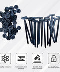 Universal Nylon Cable Tie Buckles For Cars And Home, shown in black, displayed in packs alongside icons highlighting features.
