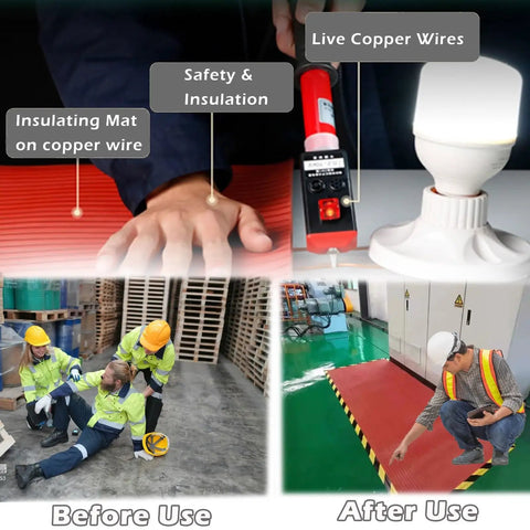 Top Notch Job Site Ready Heavy Duty Rubber Insulating Mat Badass Grip Non Slip Safety Cover on live copper wires for safety.