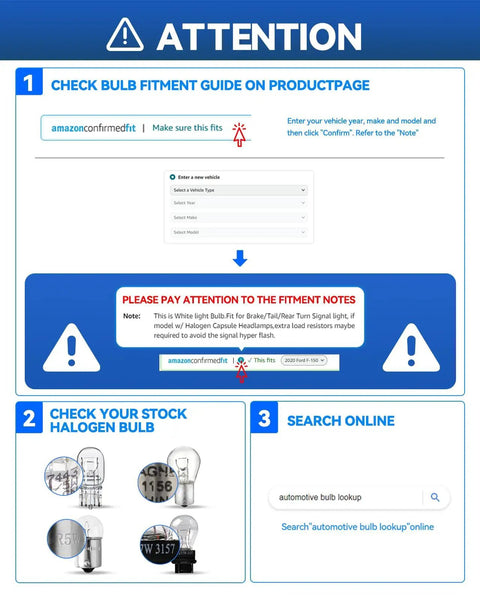 Attention guide for checking bulb fitment for Upgrade Your Ride With 194 LED Bulbs Pack Of 10 6000K White T10 2825 W5W 5SMD Replacement Car Dome Map Door Courtesy Side Marker Reading Glove Box And License Plate Lights Clear Lens.