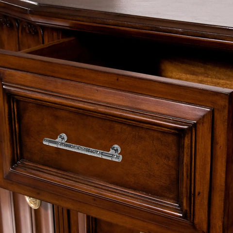 Zinc Alloy Cabinet Pull Handles For Kitchen And Bath on wooden wardrobe drawer, featuring knurled retro design, easy install