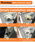 Installation instructions for 27.6 inch Washer Suspension Rods Replacement Kit with steps and warning label