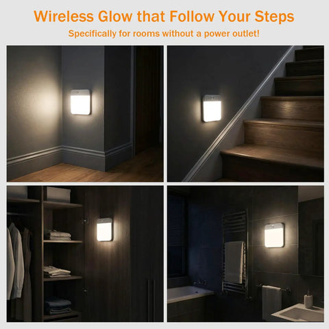 Rechargeable Motion Sensor LED Ceiling Light No Hassle Remote Included Wireless Battery Operated Closet Light 400LM Dimmable 3 Color Temperatures Motion Activated For Stair Hallway Garage Pantry 6000mAh Battery Auto Off 30 Minutes shown installed in various rooms