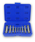 10 Piece Screw Tap Extractor Set For Stripped Screws And Bolts With 3 And 4 Flute High Speed Steel Remover Kit in blue case
