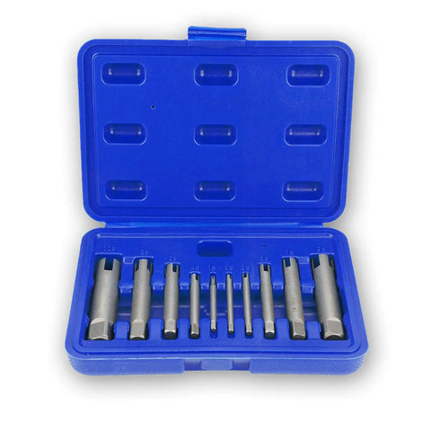 10 Piece Screw Tap Extractor Set For Stripped Screws And Bolts With 3 And 4 Flute High Speed Steel Remover Kit in blue case