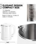 Stainless Steel Double Wall Electric Kettle 1.0L Cordless Tea And Coffee Kettle With Auto Shut Off And Boil Dry Protection No Plastic