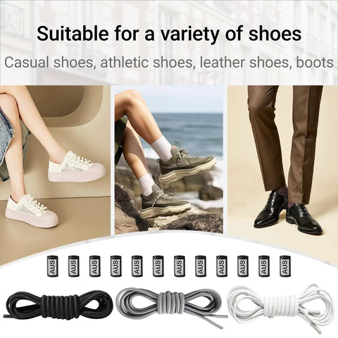 No Tie Elastic Shoe Laces With Adjustable Stretch Lock Ends For Sneakers And Casual Footwear 3 Pack Replacement Easy Slip On Daily Use Multi Color Set For A Secure Fit And Quick On The Go, black gray white