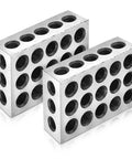 Two silver LABLT parallel blocks, 1 x 2 x 3 in, steel with 23 holes for milling