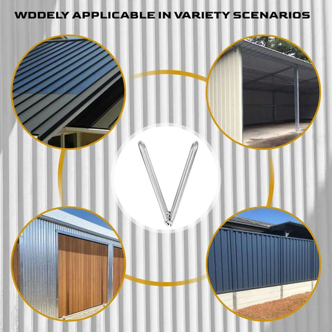 2 In 1 Hand Seamer And Roofing Tool For Standing Seam Metal Panels shown with applications on various metal structures