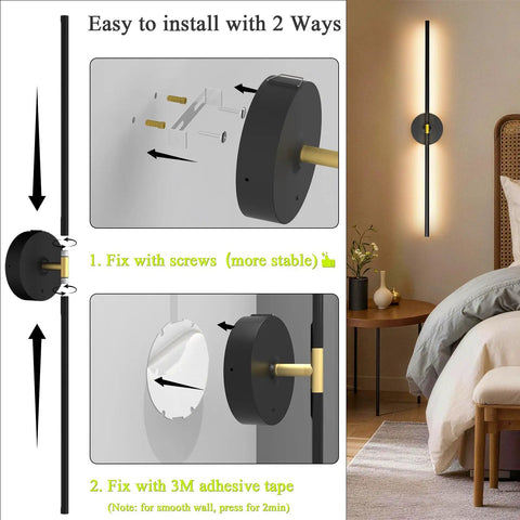 Installation guide for Wireless Wall Sconces Set Of Two With 10000Mah Rechargeable Battery Cordless Lights showing fixing options.