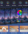 RGB Under Cabinet Lighting Kit With App Control And Remote, showing app interface and installation steps for LED strips.