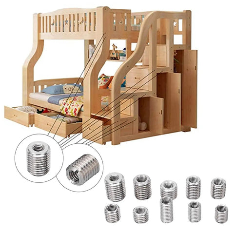 DIY Friendly Pro Grade Threaded Insert Kit With 33 Pieces M8x1.25 Stainless Steel Inserts used on wood furniture assembly