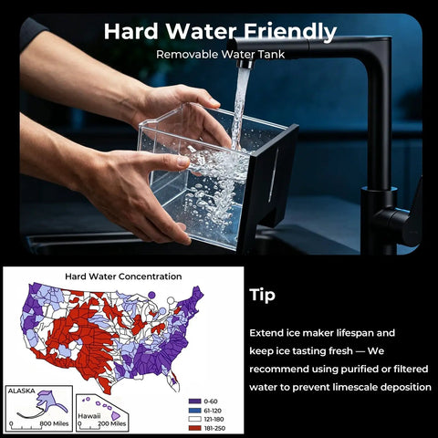 Countertop Nugget Ice Maker With High Output 33 Lbs Per Day Automatic Ice Dispenser removable water tank being filled at sink