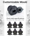 Heavy Duty 20 Piece Round Hole Punch Die Set For Electric Hydraulic Punch Tool Built To Last Compatible With SPM JP MHP-20 Machines Premium Spring Steel Dies For Steel Sheet Copper Plate And Aluminum Plate, featuring customizable oval mold specifications.