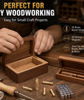 Hidden Brass Hinges Set For Wooden Boxes, Mini Barrel Hinges With 270 Degree Folding And Magnets on workbench with open box