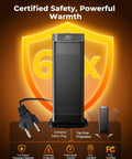 Indoor Space Heater 1500W Portable With Remote And Thermostat, Keeps Your Room Toasty With 90 Degree Oscillation, 4 Modes, 12 Hour Timer, Overheat And Tip Over Safety, Quiet Electric Heater For Home Office Bedroom with power plug and safety features displayed