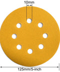 Aiyard 5-inch sanding disc, 8-hole hook-and-loop, 220-grit, yellow, 50-pack