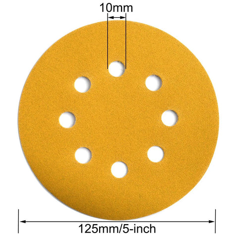 Aiyard 5-inch sanding disc, 8-hole hook-and-loop, 220-grit, yellow, 50-pack