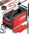 Multiprocess Beast 150A MIG Welder With Pulse Dual Voltage 110 And 220V IGBT inverter and accessories on white background