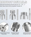 Pro 3 Piece Pvc Pipe Threader Kit For 1/2, 3/4 And 1 Inch Pvc Plastic Pipes showing integrated thread cutters and hex shank design.
