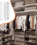 Four Pack Plastic Wire Shelf End Caps And Rod Spacer Caps For Closet Rods White Dope Easy Install in a neatly organized closet