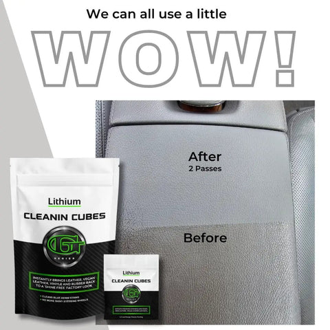 Hydrating Car Cleaner Cubes On The Go For Interior Surfaces Leather Plastic Carpet Vinyl And Tesla Vegan Leather Non Toxic Color Safe No Water Needed Rich Lather Wipe Down Easily before and after leather seat cleaner pouch