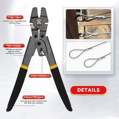 Heavy Duty Pro Grade Wire Rope Crimping Tool And Cutter Kit With aluminum sleeve set and ergonomic handle design