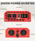 Heavy Duty Two Thousand Watt Power Inverter For Rv Truck And Camper 12 V Dc To 110 V Ac With Clear Lcd Screen showing dual AC outlets and USB port.