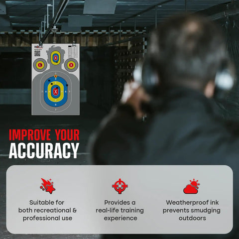 Shooter aiming at Extra Large Silhouette Targets For Shooting Range 23 By 34 Inch High Visibility Paper Targets Anti Glare