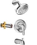 Tub And Shower Faucet Kit With 9-Setting Rain Shower Head In Chrome Finish, Single-Handle Trim Kit Includes Shower Valve And Tub Spout
