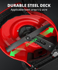 Gas Lawn Mower 22 Inch Self Propelled With Three In One Mulching System ReadyStart Briggs And Stratton 150cc Engine Rear Wheel Drive Durable Steel Deck Six Cutting Heights For Easy Yard Care, 22-inch steel deck close-up