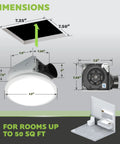 Dimensions and installation of Whisper Quiet Bathroom Exhaust Fan With Integrated LED Light Ceiling Mount 50 CFM Ventilation 0.7 Sones.