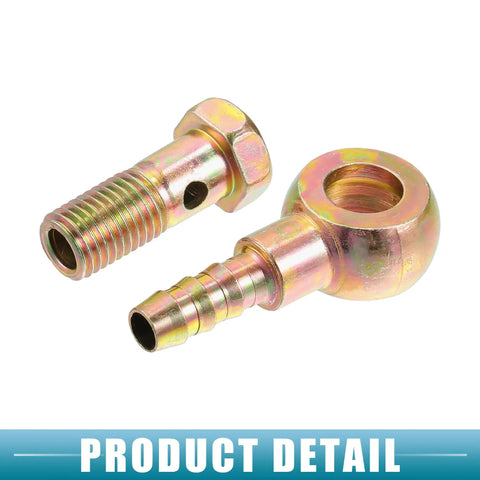 Turbo Brake Line Bolt Adapter Kit With Washers For Cars M10x1.25 Thread 30x15mm Ball Head Screw 8mm OD shown in bronze finish
