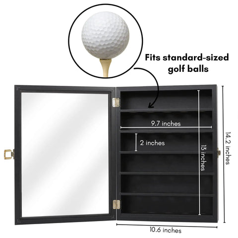 Lockable Wall Mount Golf Ball Display Case Holds Up To 35 Balls With Polished Plexiglass Circle Shelves Durable Black Finish