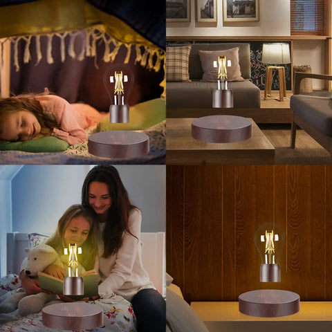 Levitating Light Bulb With Magnetic Levitation And Touch Control Floating Rotating LED Desk Lamp in various room settings