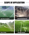 360 Degree Rotating Farm Irrigation Spray Gun With Adjustable Nozzle For Large Garden Lawn Spraying Equipment Inlet, showcasing various applications.