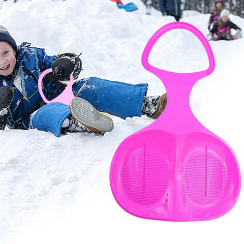 Child using Downhill Snow Sled For Kids And Adults, Flexible Sledding Board With Cold Resistant Shell And Ultra Comfy Grip Handles, Dark Pink