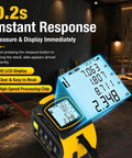 Badass 4 In 1 Laser Tape Measure With 328 Ft Range And 16 Ft Self Locking Blade featuring HD LCD display showing measurements.