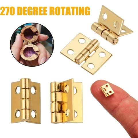 Close-up of 500Pcs Small Brass Antique Mini Hinges With Screws And Screwdriver For DIY Crafts Jewelry Box Cabinet Dollhouse Projects Folding