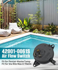 Air Flow Switch and Pressure Switch Replacement AFS for Pentair MasterTemp 125 200 300 400 Pool Heaters and Sta Rite Max E Therm Water Heaters Electrical System Compatible, shown next to a pool.