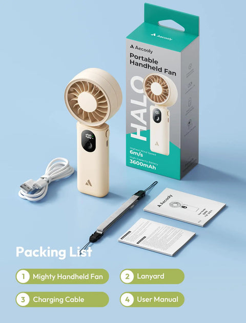 Powerful Portable Handheld Fan For On The Go With 20 Hour Max Battery Life, 3 Modes, 5 Speed Settings, Beige USB fan pack