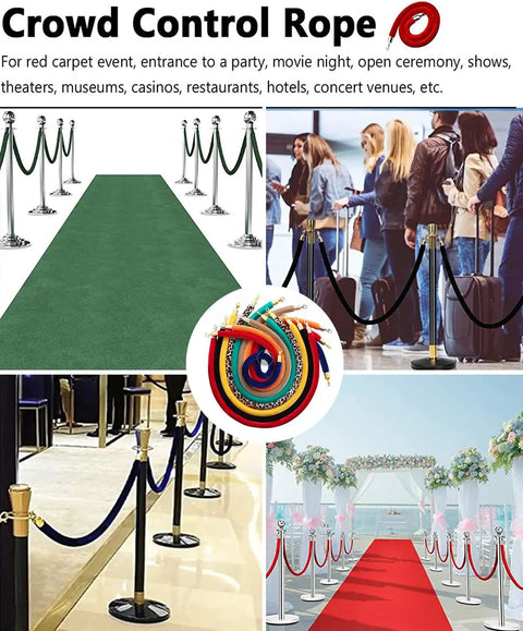 Premium Velvet Queue Rope With Solid Gold Hooks For Dead Simple Crowd Control And Smooth Line Sorting At Hotels Banks And VIP Areas Crafted With A Chunky Foam Core Inside