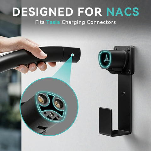 Keeping Your Tesla Setup Slick Demands A Solid Mount This Heavy Duty Stainless Steel Wall Charger Holder features a close-up of a charging connector.