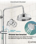 Dope Exposed Shower Faucet Set With 8 Inch Wall Mount Rainfall Head, Handheld Spray, Cross Double Handles, Polished Chrome Bath System