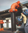 Heavy Duty 18 Volt Cordless Impact Wrench With Half Inch Drive Friction Ring And Beast Mode Torque For Stubborn Bolts Along With Three Speed Settings To Get The Job Done Bare Tool Setup in use on pipes