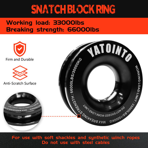 Snatch block ring from Soft Shackles Recovery Kit with 56000 lbs capacity shown close-up with specs and logo.