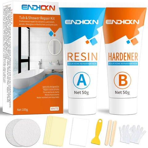 White All In One Bath Repair Kit For Enamel Porcelain Ceramic Tub Sink Shower Tray Tile And Toilet Cracks Chips Holes Scratches