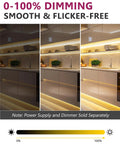 Warm White COB LED Strip Lights 32.8ft 3000K 24V Dimmable Tape Light under cabinet lighting demonstration with dimming levels.
